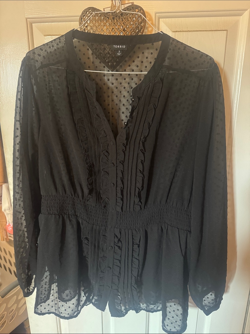 torrid Black Sheer Dot Ruffle Peplum Top